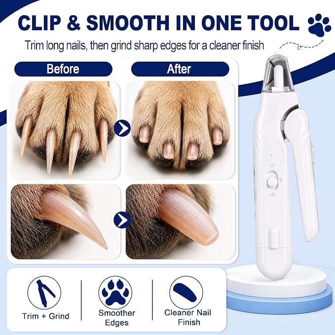 2-in-1 Dog Nail Clippers with Light - Electric Pet Nail Grinder Quiet for Small Large Dogs & Cats, LED Prevent Over Cutting, USB-C Rechargeable Safety Guard Grooming Kit for Black Nails-SGX