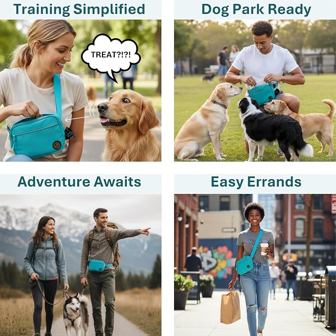 Auntie Sally's Bed & Biscuit Dog Treat Pouch for Training or Walking, Hands-Free Bag with Easy-Clean Silicone Liner, Adjustable Belt, and Multiple Pockets