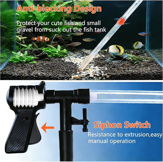Fish Tank Cleaner Kit, Gravel Vacuum for Aquarium, Fish Tank Aquarium Vacuum Gravel Cleaner, Aquarium Siphon with Magnetic Fish Tank Glass Cleaner, Aquarium Cleaning Tools Water Changer