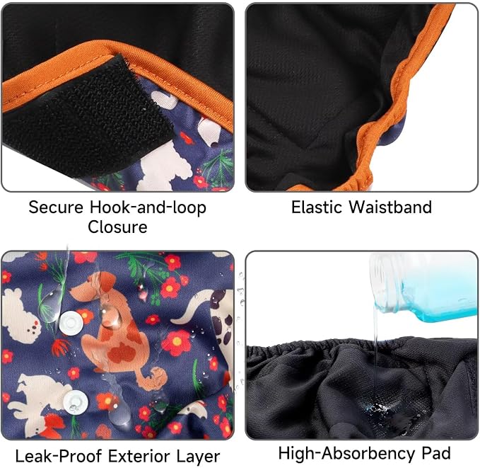 Paw Legend Washable Reusable Female Dog Period Diapers for Heat Doggie Puppy Diapers for Female Dogs (3 Pack, Medium)