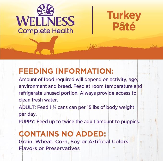 Wellness Complete Health Pate Adult Canned Wet Dog Food, Wholesome Grains, Natural, Turkey and Sweet Potato, 12.5 oz, Pack of 12 Cans