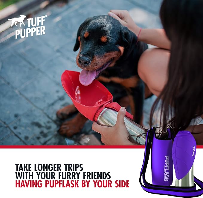 Tuff Pupper Dog Water Bottle Holder and PupFlask Portable Water Bottle - 40oz, Violet