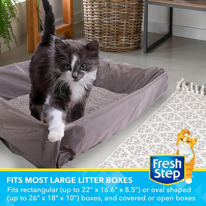 Fresh Step Jumbo Drawstring Cat Litter Box Liners X-Large Oval Rectangle Pans Heavy Duty Unscented 36 x 19 Inch 15 Count Leak Proof Easy