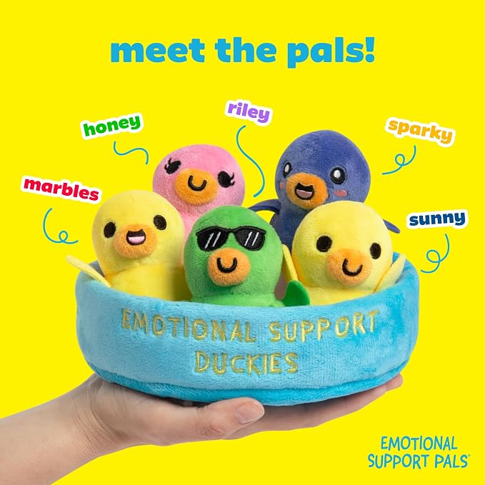 Emotional Support Pals Duckies by Relatable - Cute Stuffed Animals and Toys, Squishy Toys and Plushies, Great Gift Ideas for Loved Ones of All Ages - Includes 5 Plushies with Plush Carrying Basket