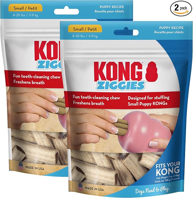 KONG Puppy Ziggies Dog Treats 2 Pack (Small, Original)- Teeth Cleaning Dog Treats for Puppies, Long-Lasting Chews, Works Classic Rubber Toys