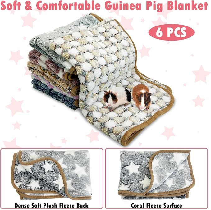 PINVNBY 6 PCS Guinea Pig Blankets Soft Fleece Bedding for Guinea Pigs Cage Washable & Reusable Small Animal Sleep Mat Pad for Hamster Ferret Chinchilla Hedgehog (30 x 20 Inch)