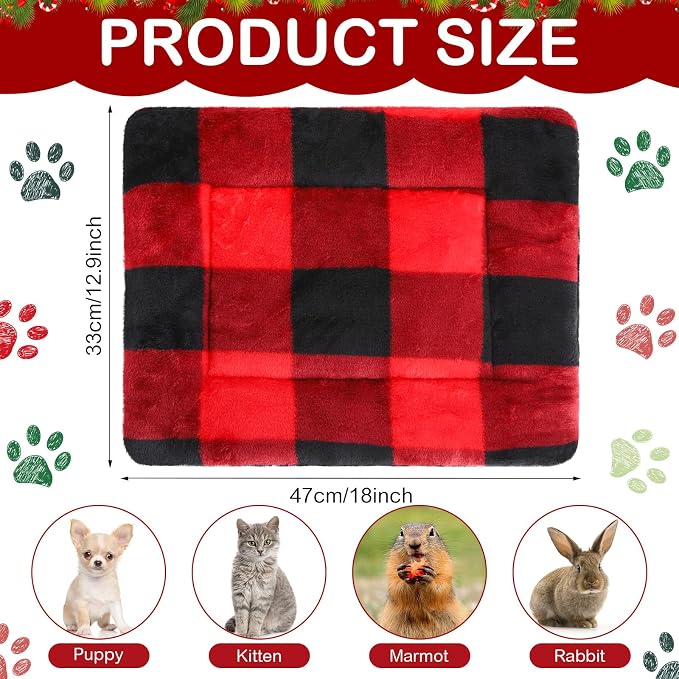 Haull 4 Pcs Waterproof Guinea Pig Bedding Soft Dog Cat Bed Crate Mat Small Animal Plush Cage Liners Rabbit Bunny Kennel Pad Reversible Cozy Pee Thickened Hamster Pad(Christmas Plaid,13 x 18.5 Inch)