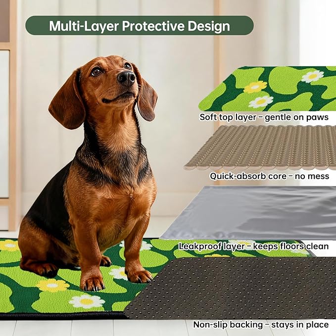 Qeils Reusable Puppy Pads for Small Dogs, Washable Pee Pads with Non-Slip , Absorbent Leakproof Mat for Crates, Playpens, Pet Beds & Whelping, Indoor Potty Training Grass Green, 48"x48", 1 Pack