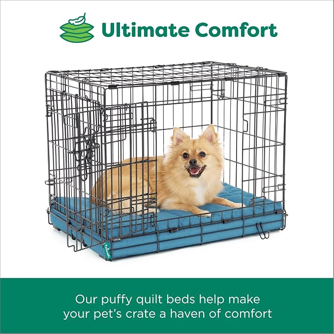 Furhaven Orthopedic Dog Bed – Puffy Quilted Foam Mattress with Removable Washable Cover, Soft & Supportive for Kennels & Crates - Large, Lagoon