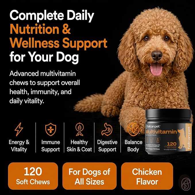 Dog Multivitamin Chews – Daily Dog Vitamins with 19+ Nutrients, Probiotics, Glucosamine & Omega Fish Oils – Supports Energy, Immune Health & Pet Wellness – Chicken Flavor, 120 Soft Chews