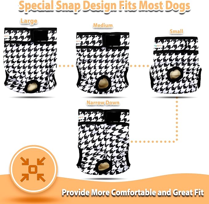 Langsprit Washable Female Dog Diapers (3 Pack) - No Leak Reusable Diapers for Doggy Female in Period - Highly Absorbent Dog Heat Panties with Adjustable Snaps M