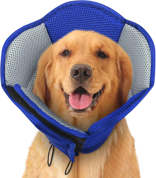 Dog Cone - Soft Cone for Dogs to Stop Licking, Pet E-Collar Alternative After Surgery, Adjustable Pet Recovery Collar for Wound Healing, Blue Large