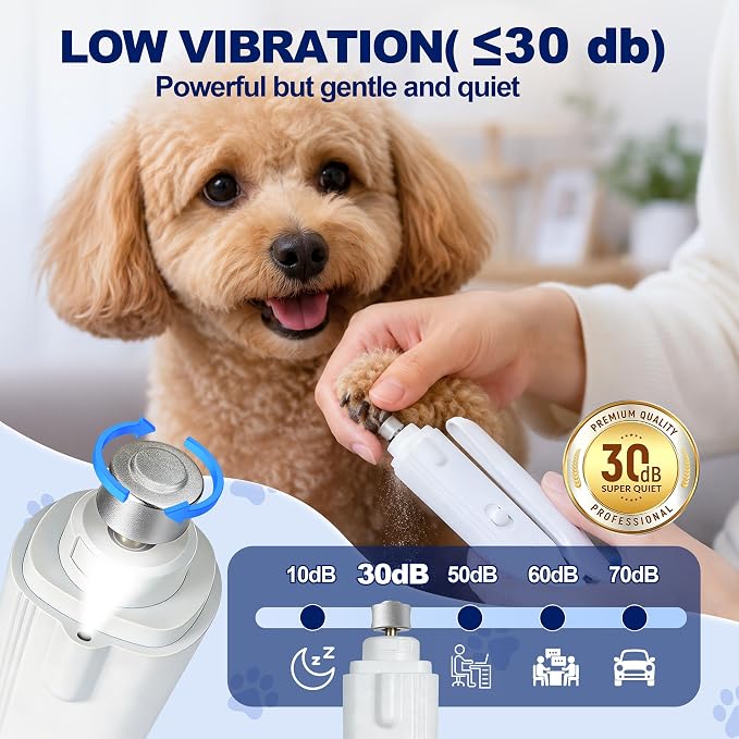 2-in-1 Dog Nail Clippers with Light - Electric Pet Nail Grinder Quiet for Small Large Dogs & Cats, LED Prevent Over Cutting, USB-C Rechargeable Safety Guard Grooming Kit for Black Nails-SGX