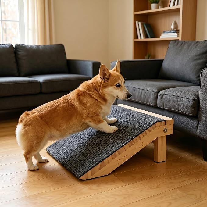 Adjustable Height Dog Ramp for Stairs (11cm/14cm), 3-Pack Solid Wood Pet Stair Ramp with High Traction Carpet, Indoor Dog Step for Small Breeds, Senior Dogs & Cats