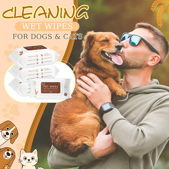 Treela 10 Packs of 800 Dog Wipes Pet Wipes Cat Grooming Supplies for Paws, Butt, Ear, Skin, Body Bath Cleaning Stain Odor Remover, Home or Travel Use (Soothing Oatmeal Flavor)