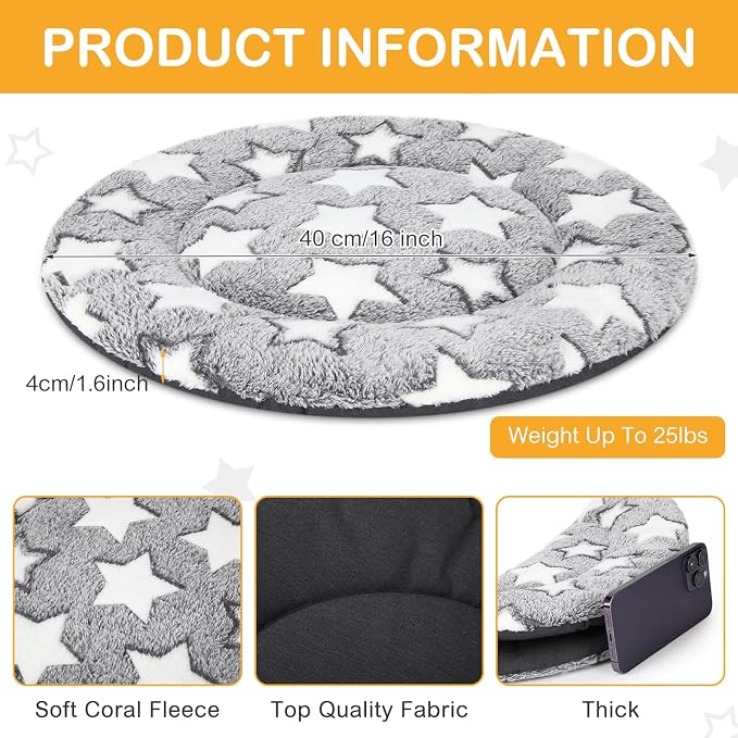 VitalCozy 4 Pcs Dog Crate Pads, Ultra Soft Warm Washable Anti-Slip Kennel Bed Mat for Pets, Reversible, Replaceable, Cage Liner for Small Medium Large Dogs and Cats(Dia 16 Inch,Star,Gray)