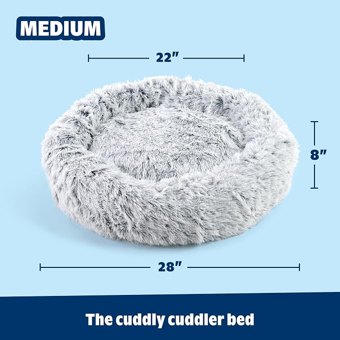 Barkbox Dog Bed, 2-in-1 Memory Foam Donut Cuddler Dog and Cat Bed, Calming Orthopedic Joint Relief Fur Crate Lounger for Pets, Machine Washable + Removable Cover, Waterproof Lining, Includes Toy