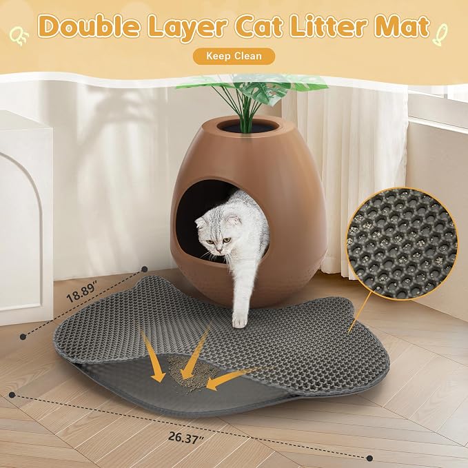 Eggloa6 Plant Litter Box Large Cat Hidden Litter Box with 4X Litter Box Liners, Cat Litter Mat, Artificial Plant Litter Box Enclosure Furniture Large DIY Litter Box Furniture for Cat Kitty Bunny