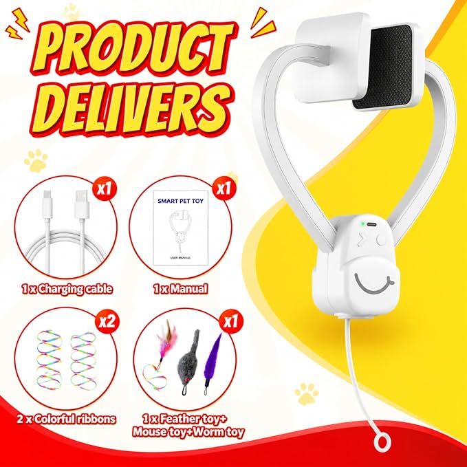 Interactive Cat Toy for Indoor Cats Automatic Hanging Door Frame Toy | Cat Toy with Feather Mouse String 360° Rotating USB Rechargeable Self Play Kitten Toy for Hunting Instinct Cat Boredom Relief