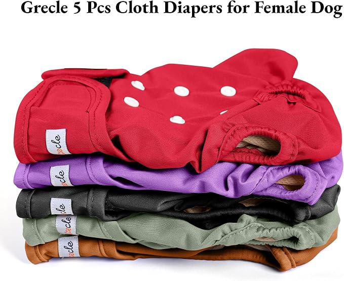 Female Dog Diapers 5Pcs - Premium Reusable Diapers for Doggie in Heat - Highly Absorbent Dog Diapers Female for Pet Incontinence, Red, M