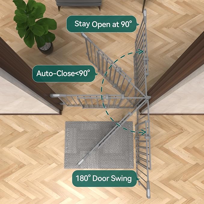 Babelio 31.5-55" No Bottom Bar Baby Gate Extra Wide, 2-in-1 Auto Close Dog Gate for The House, Stairs and Doorways, with Large Walk Thru Door, Grey
