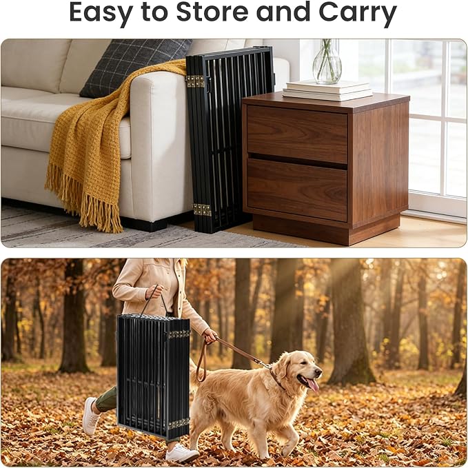 Full Metal Freestanding Dog Gate with Cat Door for Outdoor & Indoor,34" Tall Foldable Pet Fence,40" Extra Wide Free Standing Dog Gate for RV Camping,Stairs,Hallways,Doorways,Deck,Yard (2 Panels,Black)