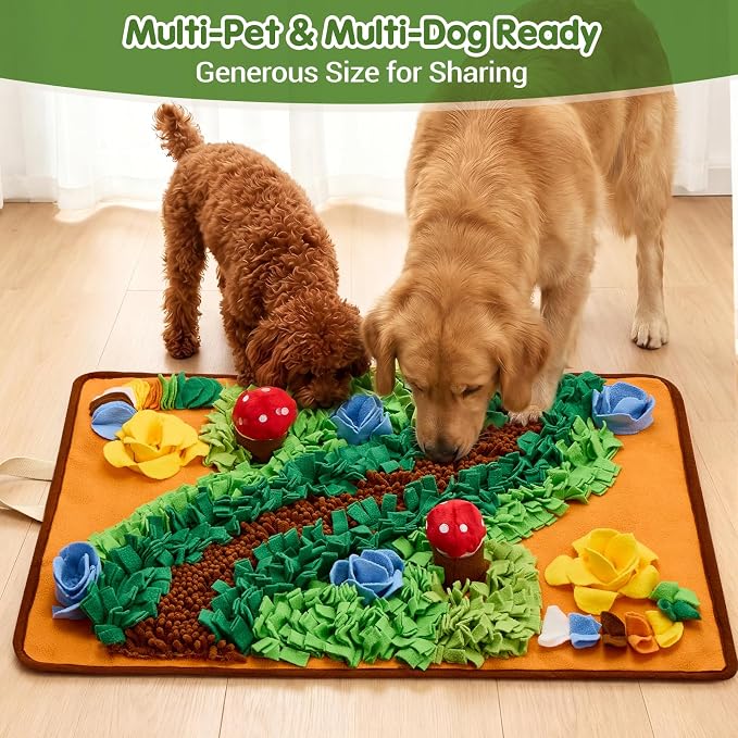 Avont Snuffle Mat for Dogs, Extra-Large 29.9"x21.3", Slow Feeder with Treat Hiding Spots & Squeaky Mushroom, Foraging Mat for All Breeds & Small Pets, Machine Washable Non-Slip