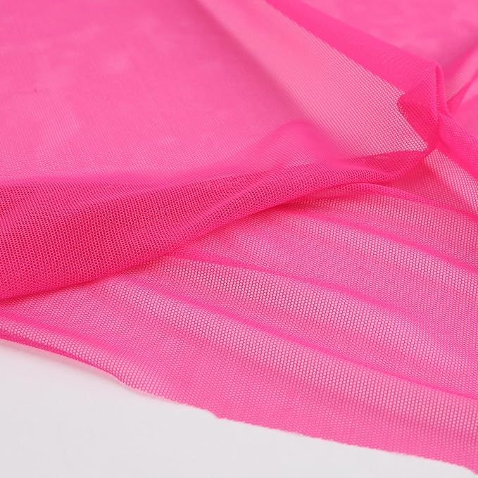 Superfine 4-Way Stretch Net Fabric Nylon Spandex Power Mesh, Pre-Cut 5 Yards Long 60" Wide, Lightweight Sheer (Hot Pink)