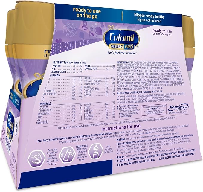 Enfamil NeuroPro Gentlease Ready-to-Feed with Smaller Proteins for Easy Digestion,Brain Supporting DHA, HuMO6* Blend, Baby Formula for easing Fussiness, Gas, Spit-up in 24hrs, 8 Fl Oz (6 ct), 4 Pack