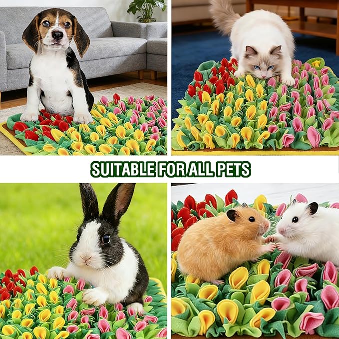 MYLIFESION Snuffle Mat 23.62''×15.75'' for Small & Medium Dogs, Slow Feeding Puzzle Sniff Mat for Cats Rabbits, Mentally Stimulating Scent Training, Portable Durable Pet Food Mat (Tulip Style)