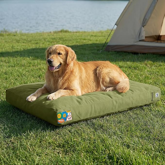 Sytopia 42 Inch Durable Indestructible Dog Bed for Extra Large Dogs, Outdoor Canvas Chew Proof Pet Crate Mat with Waterproof Washable Removable Cover, Indoor Patio Pet Pad for Crate, Green