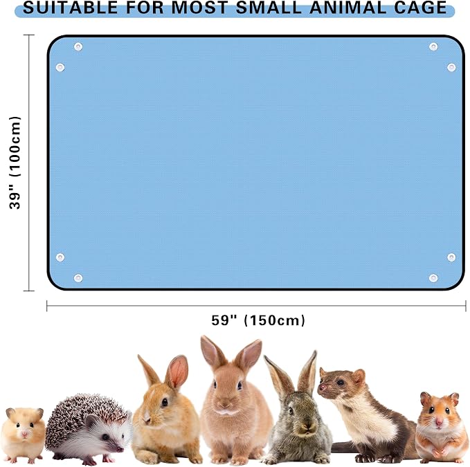 Waterproof Pet Playpen Mats, Reusable Cage Liner, Black Plastic Floor Mat for Small Animals (Blue 59x39 in (1 pc))