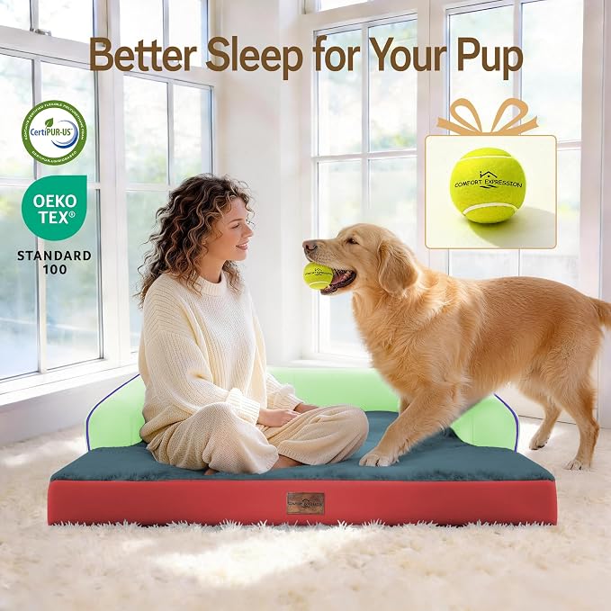 Comfort Expression Memory Foam Large Dog Bed Washable - Waterproof Orthopedic Dog Beds Pet Couch Sofa Bolster with Removable Cover Non-Slip Pet Sofa Couch, 36 x 27