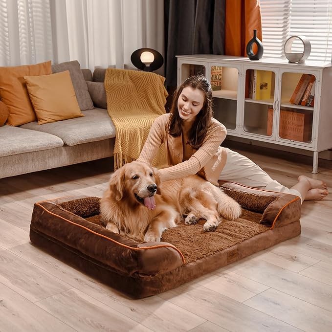 Comfort Expression Orthopedic Dog Bed for Medium Dogs 28x19 Inch, Waterproof Egg Crate Foam Medium Pet Bed with Removable Bolsters, Dog Couch with Washable Cover & Non-Slip Bottom, Dark Brown