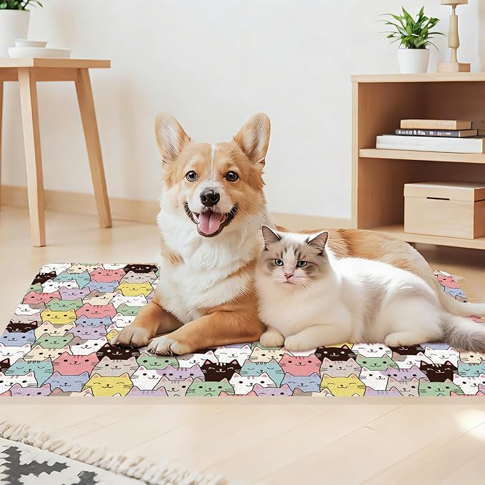 Cat Food Mat, Absorbent Pet Feeding Mat for Dog & Cat Food and Water Bowl, Non-Slip Quick Dry Pet Placemat Floor Protector for Messy Drinkers(12 x 20in)
