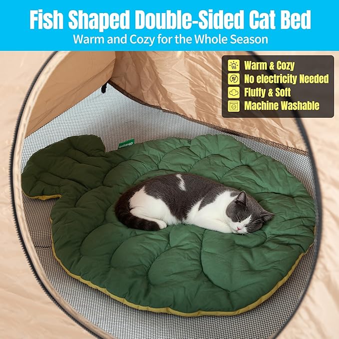 Quickup Pop Up Cat Tent for Outside, X-Large Catio & Cat Enclosure with Fish-Shaped Cat Mat, Portable Outdoor Cat Playpen for Multiple Cats, UV-Protected Cat House for Backyard Balcony Camping