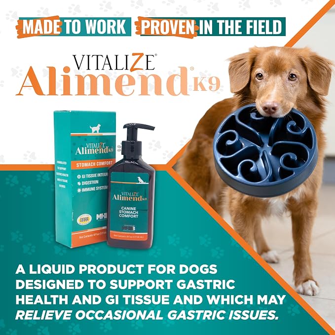 Vitalize Alimend K9, 6 Oz - Dog Upset Stomach Supplement for Nausea, Vomiting & Diarrhea - Natural for Small Dogs - Supports Digestion, Immunity & Gastric Health - Safe for Daily Use