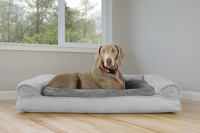 Furhaven Pillow Dog Bed for Large Dogs w/ Removable Bolsters & Washable Cover - Plush & Suede Sofa - Gray, Jumbo/XL