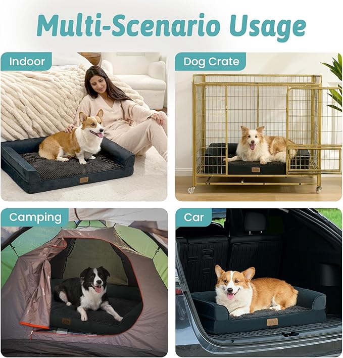 COZY KISS Dog Beds for Extra Large Dog, XXL Bolster Pet Couch with Waterproof Lining, Egg Crate Foam Sofa for Pets Up to 150 lbs, U-Shaped, 48x35x8 inch, Black