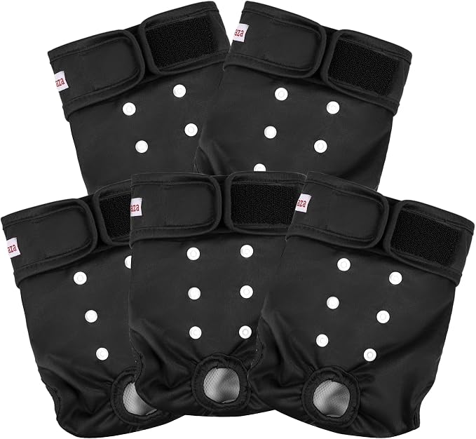Washable Reusable Female Dog Diapers(5 Pack) Small Medium Large Doggie Puppy & Doggy Dog Diaper, Period Panties in Heat Medium Black
