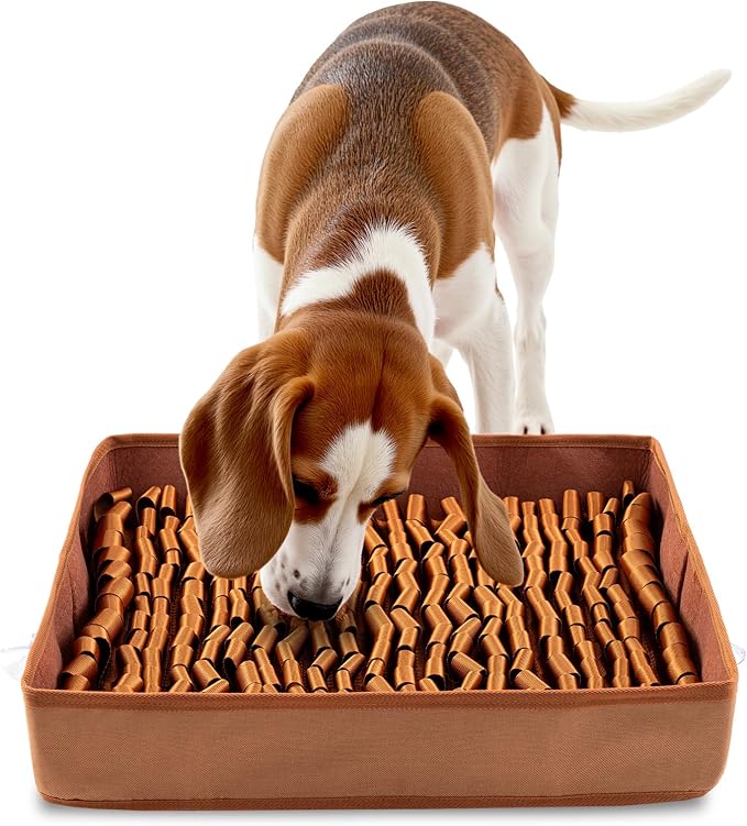 FunFurry Snuffle Mat for Dogs, Dog Puzzle Mat, Interactive Dog Toys for Enrichment,Sniff Mats with Non-Slip Backing,Suitable for Breeds and Sizes of Dogs (Brown, 17" X 15")