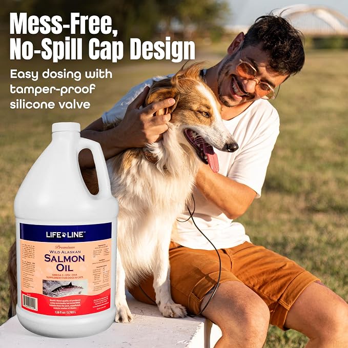 Life Line Wild Alaskan Salmon Oil for Dogs & Cats | Omega-3 Fish Oil Supplement for Skin Health, Shiny Coat & Joint Support – 128 oz