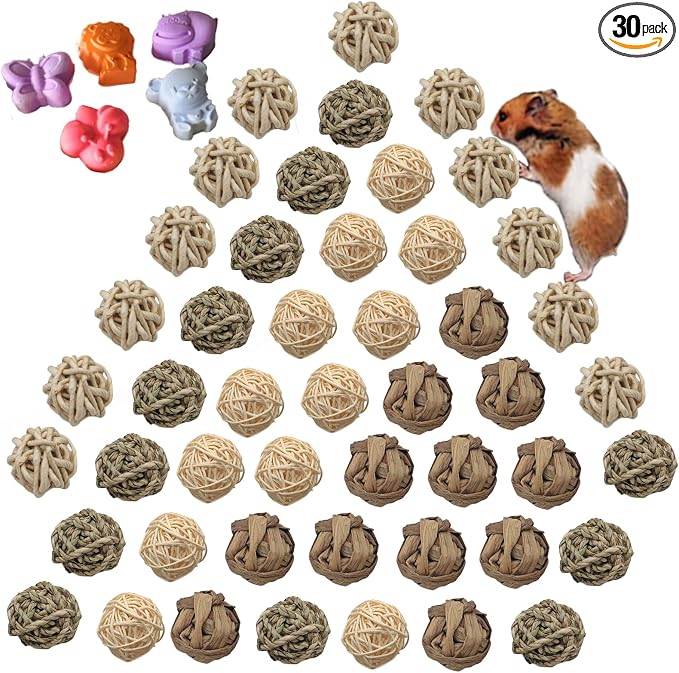 Hamiledyi 48PCS Rabbit Grass Balls 1.96in Guinea Pig Balls Small Animal Activity Enrichment Toy for Bunny Chinchilla Hamster Gerbil Grinding Playing