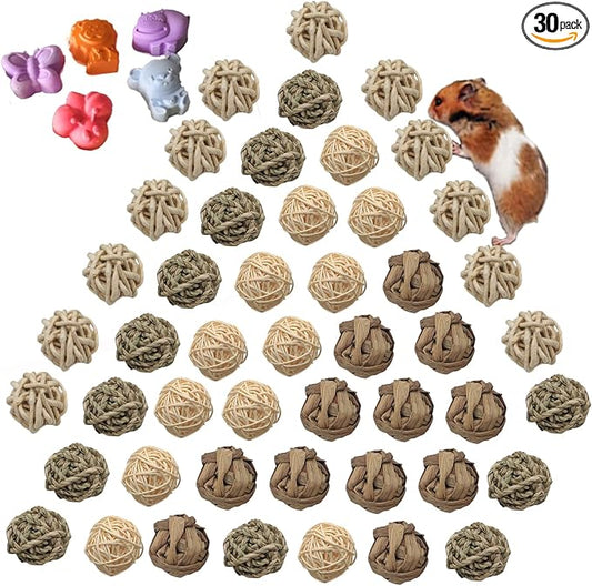 Hamiledyi 48PCS Rabbit Grass Balls 1.96in Guinea Pig Balls Small Animal Activity Enrichment Toy for Bunny Chinchilla Hamster Gerbil Grinding Playing