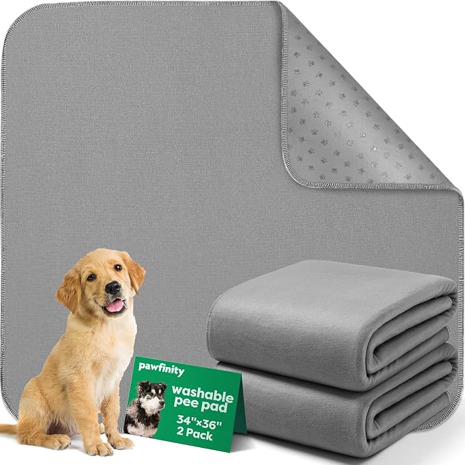 Pawfinity Large Washable Pee Pads for Dogs, Reusable Puppy Training Pad XL, Ultra-Soft, Absorbs 2X Faster & High-Capacity, Leakproof, Non-Slip, Waterproof Pet Mat for Floor, 34x36 inch, 2 Pack