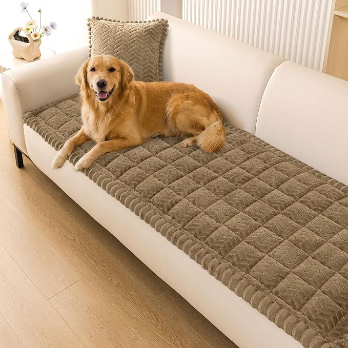 Smiry Couch Cover for Dogs, Non Slip Fuzzy Pet Sofa Covers Washable for 3 Cushion Couch, Soft Thick Furniture Protector for Cats Dogs, Against Fur, Dirt, Scratch Resistant (Mocha Brown, 43"x82.7")