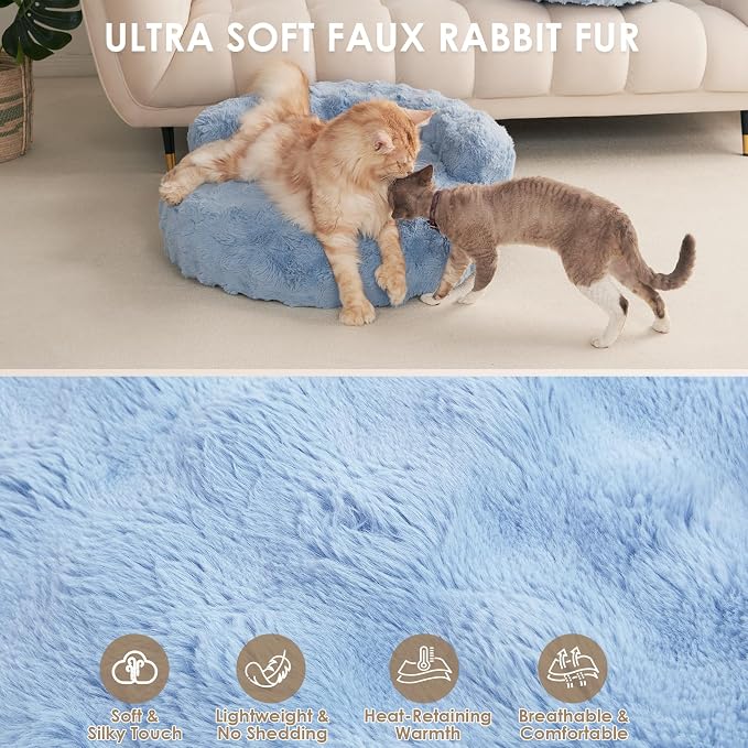 EHEYCIGA Dog Bed Medium Size Dog, Fluffy Small Dog Couch with Removable Washable Cover, Bolster Pet Sofa, Waterproof and Non-Slip, 30" x 30"x 8.5", Blue