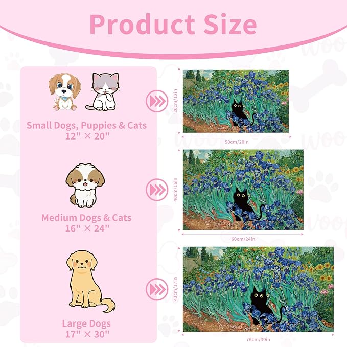 Black Cat Pet Feeding Mat, Absorbent Dog/Cat Food Mat for Food and Water Bowl, Non-Slip Quick Dry Pet Placemat Floor Protector for Messy Drinkers(16 x 24 in)