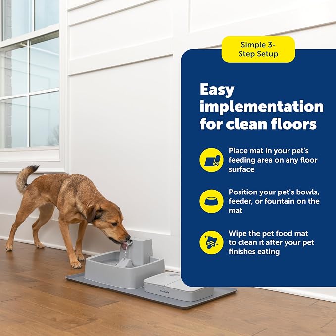 PetSafe Fountain and Feeder Mat, for Dogs and Cats, Silicone Food and Water Placemat, 26 in X 16 in, Waterproof, Dishwasher Safe, Pet Food Mat with Lip