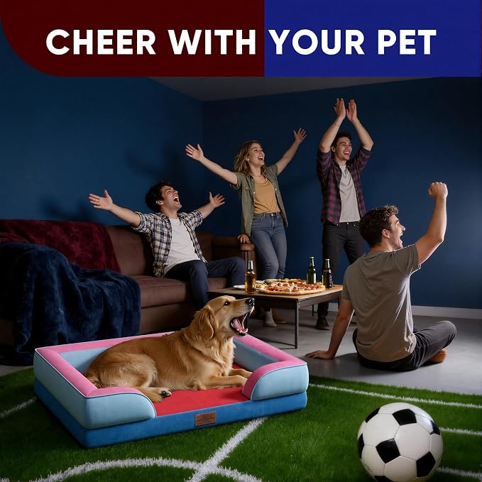 Comfort Expression Orthopedic Dog Bed for Large Dogs 36x27 Inch, Waterproof Egg Crate Foam Large Pet Bed with Bolsters, Dog Couch with Washable Cover & Non-Slip Bottom, Atlanta